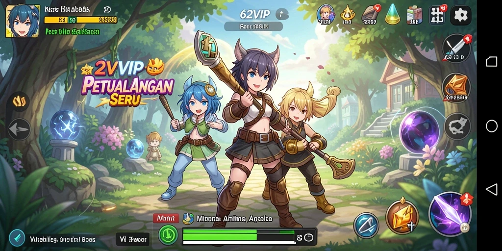 Screenshot menampilkan gameplay seru dalam 62VIP dengan karakter Anime.