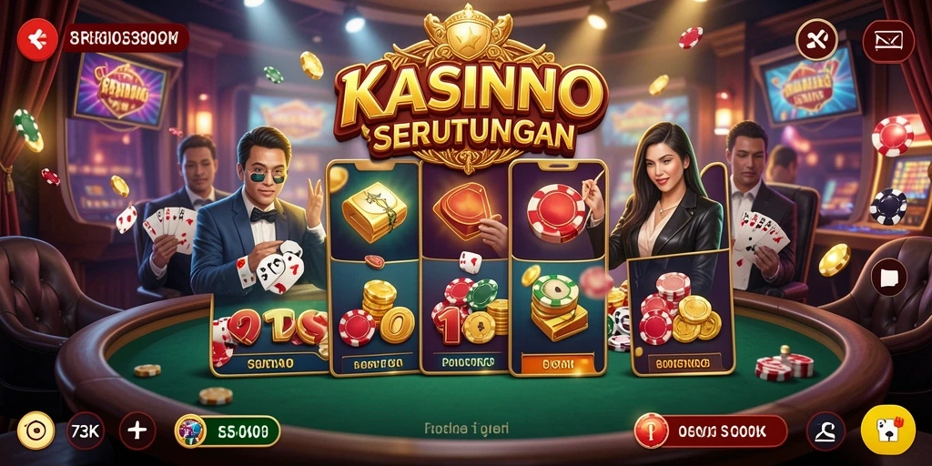 Tampilan utama gameplay Kasino 73K yang menegangkan dan penuh warna.