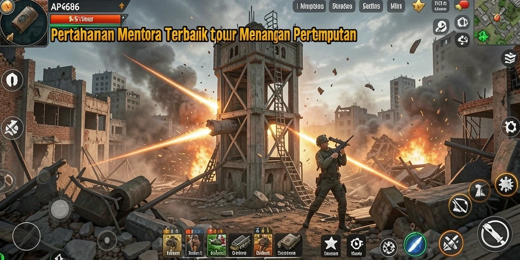 Screenshot menunjukkan pertarungan seru dalam gameplay Tower Defense.