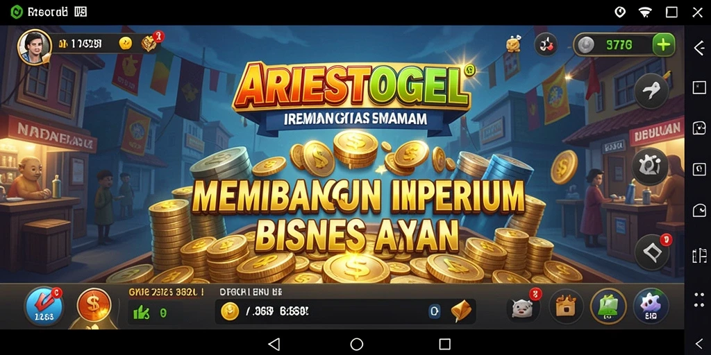 Screenshot gameplay ARIESTOGEL menunjukkan pengelolaan bisnis yang dinamis.