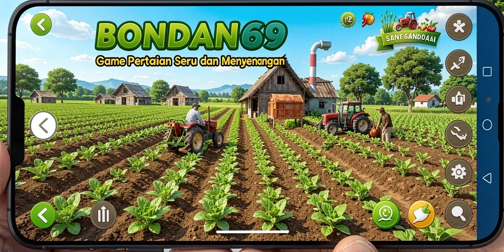 Tangkapan layar menunjukkan petani mengelola ladang dengan berbagai tanaman.