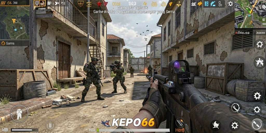 Screenshot gameplay KEPO66 menampilkan aksi intens dalam pertempuran multiplayer.