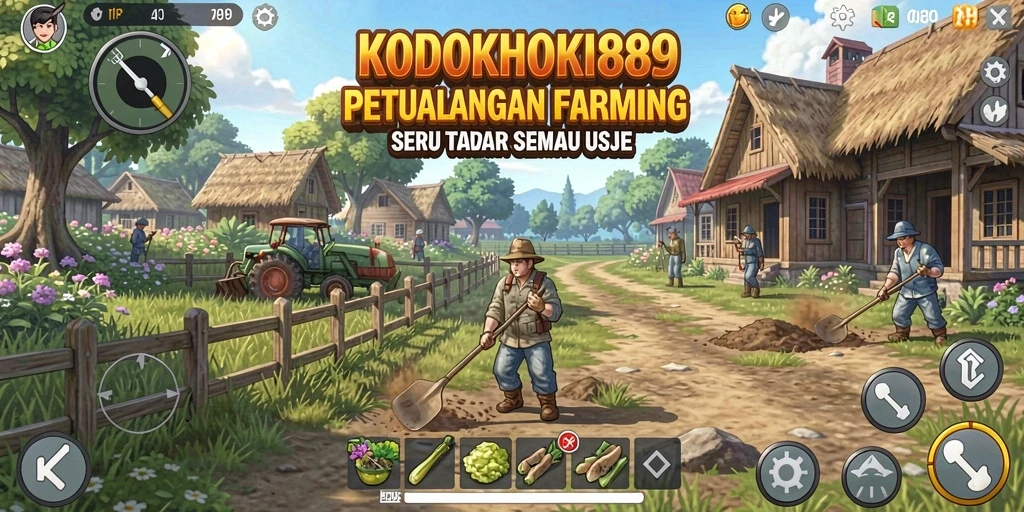 Screenshot utama KODOKHOKI889 menampilkan petani yang sedang memanen hasil taninya.