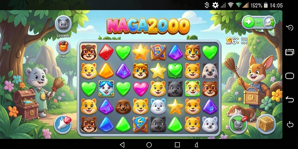 Tampilan gameplay NAGA2000 dengan suasana Match-3 yang menarik.