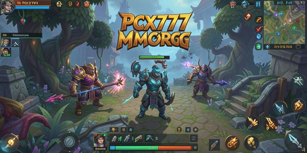 Screenshot gameplay PCX777 menampilkan pertarungan seru di dunia MMORPG.