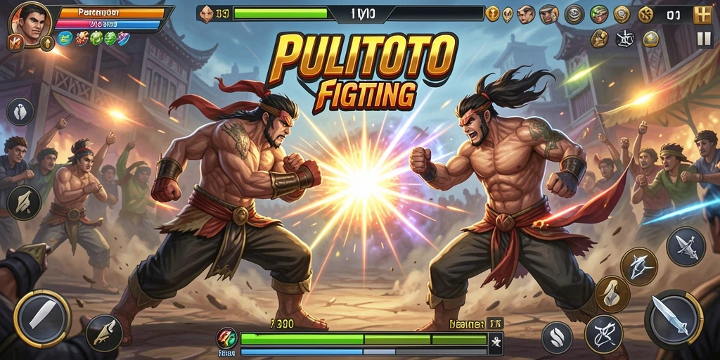 Screenshot gameplay PULITOTO menunjukkan aksi pertarungan yang intens.