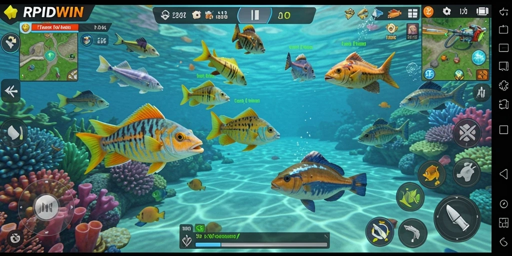 Tampilan gameplay seru dari RPIDWIN saat memburu ikan.