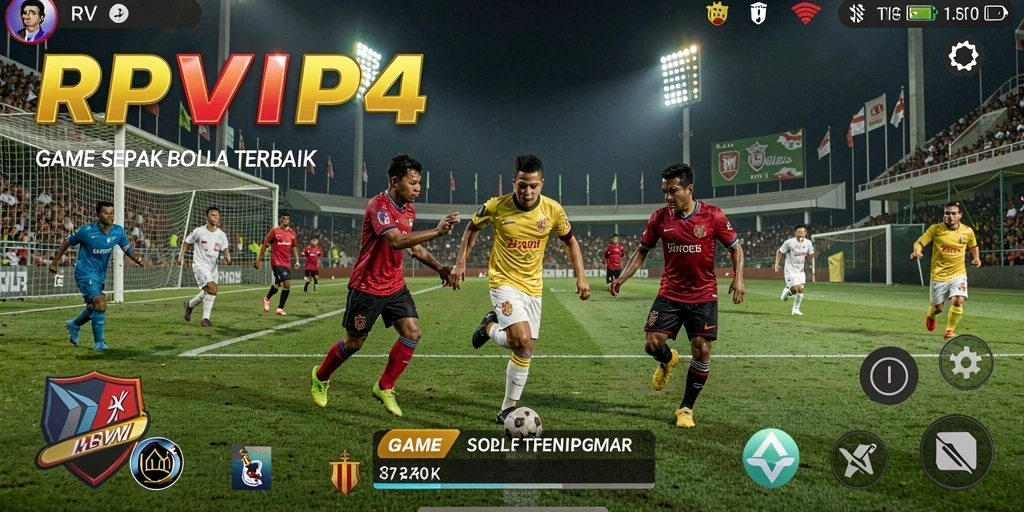 Tangkapan layar utama RPVIP4 menampilkan aksi pertandingan sepak bola yang mendebarkan.