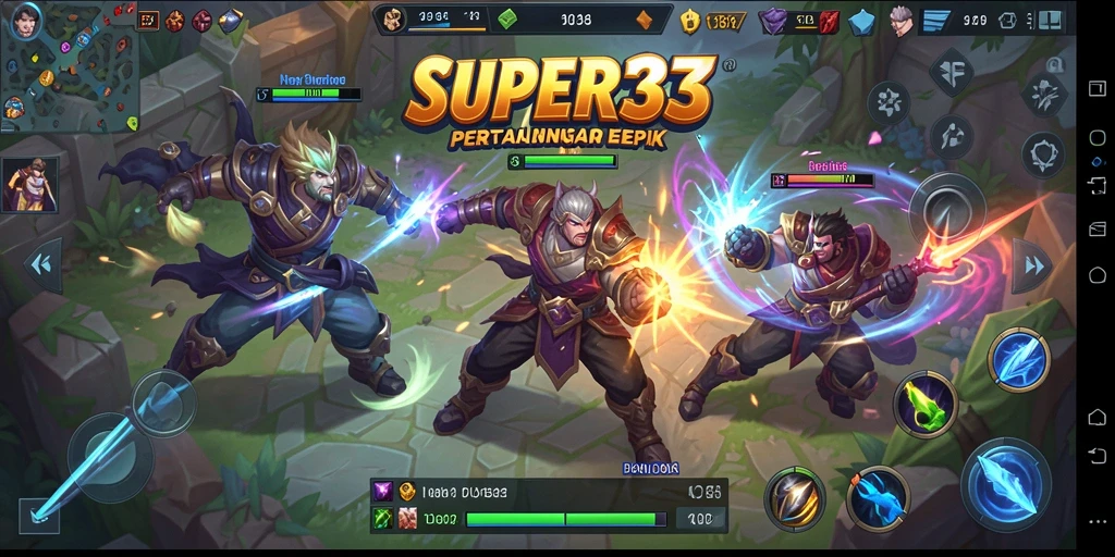 Screenshot SUPER33 menampilkan aksi seru gameplay MOBA.