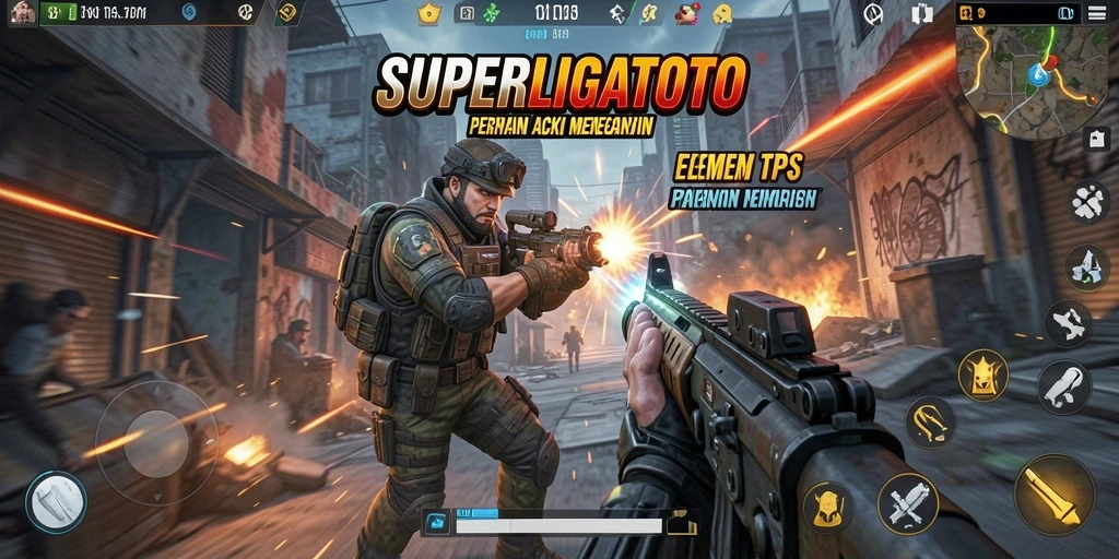 Tampilan gameplay mendebarkan dari SUPERLIGATOTO dengan aksi TPS yang seru.