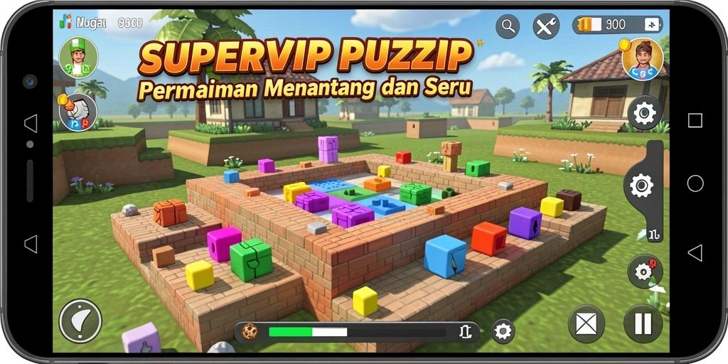 Tampilan game SUPERVIP dengan tantangan Puzzle yang menyenangkan.