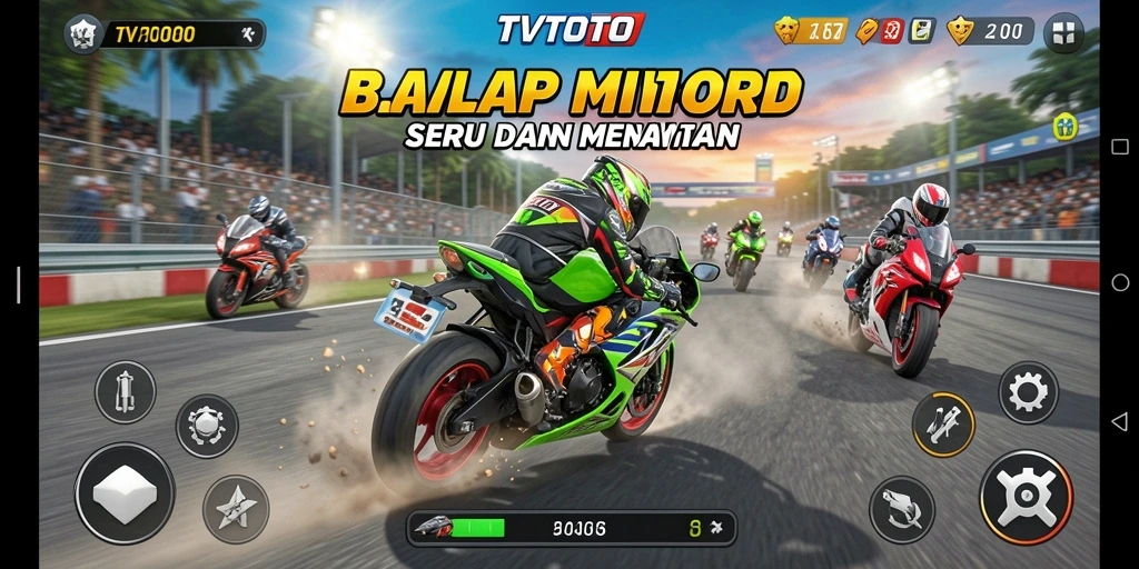 Gameplay seru di TVTOTO dengan balapan motor yang mendebarkan.