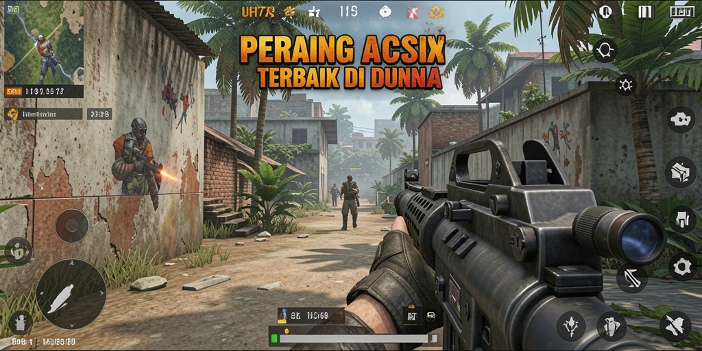 Screenshot dari gameplay UH77 yang menunjukkan aksi pertempuran mendebarkan.