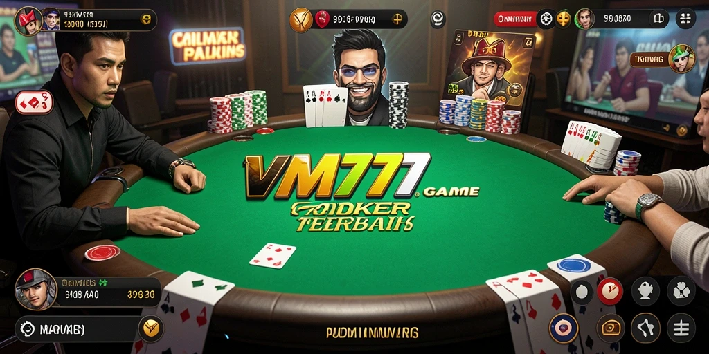 Screenshot gameplay VM777 menunjukkan suasana Poker yang mendebarkan.